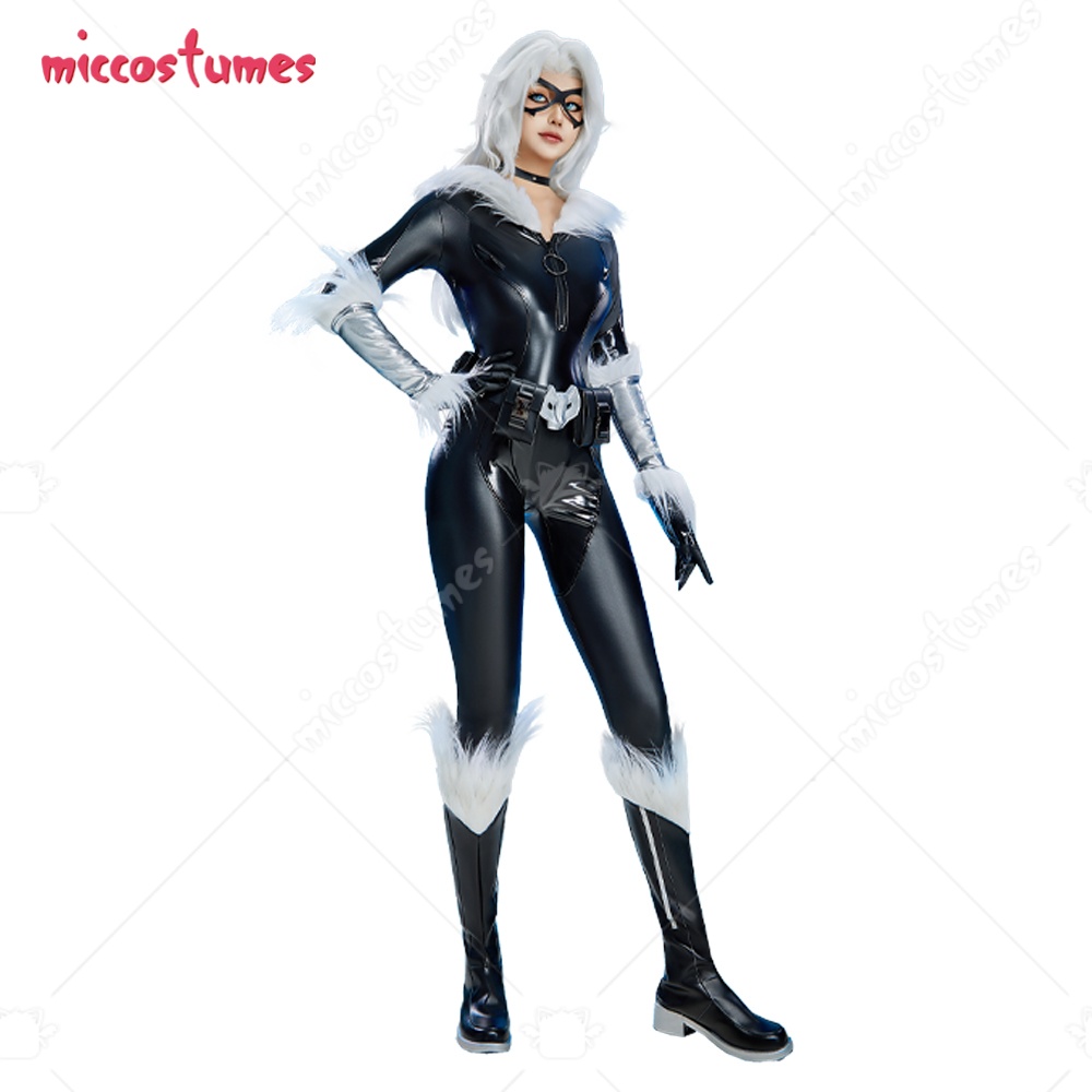 Black Face Mask Pack - US Stock MICCOSTUMES 女性用黒猫ボディスーツ コスプレ衣装 アイマスクとネックオーナメント付き