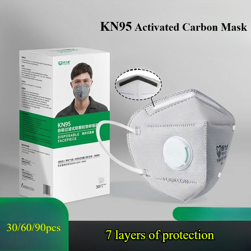 Kn95 Respirator Mask - 30/60/90 個活性炭バルブ KN95 防塵マスク炭鉱の臭気用有機工業用マスク 7 層の保護マスク付き