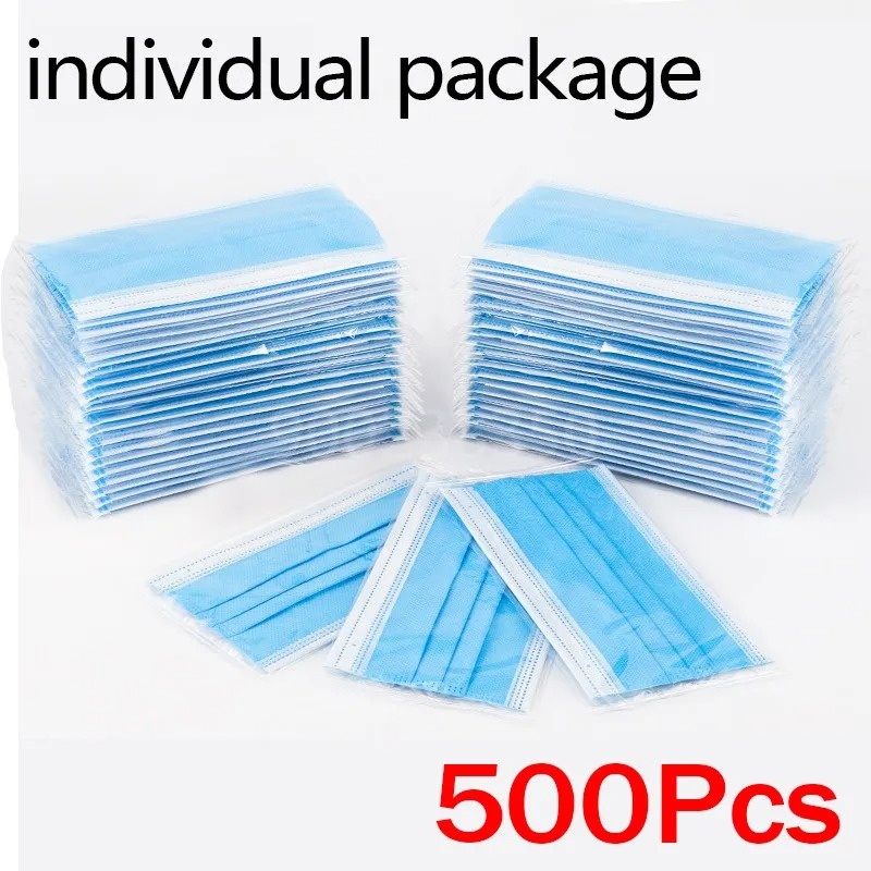 50-500枚入り 使い捨て大人用個別包装マスク フィルター - Disposable Mask Blue のレビューと価格
